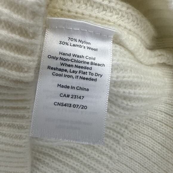 TALBOTS Fisherman Cable Knit Pullover Sweater Ivory Neutral Wool Blend Ribbed M - Picture 7 of 9